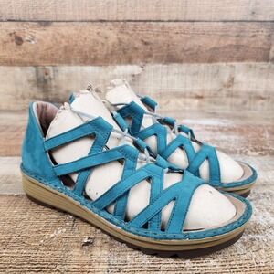Naot Yarrow Women Size US 6 EU 37 Teal Blue Lace Up Gladiator Sandals Wedge Shoe